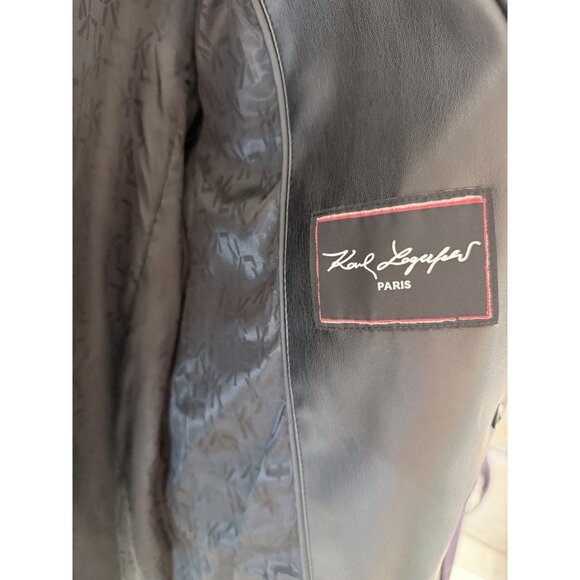Karl Lagerfeld Black Leather Jacket w Button Details Women's Size 12 NWOT Paris - Picture 6 of 11